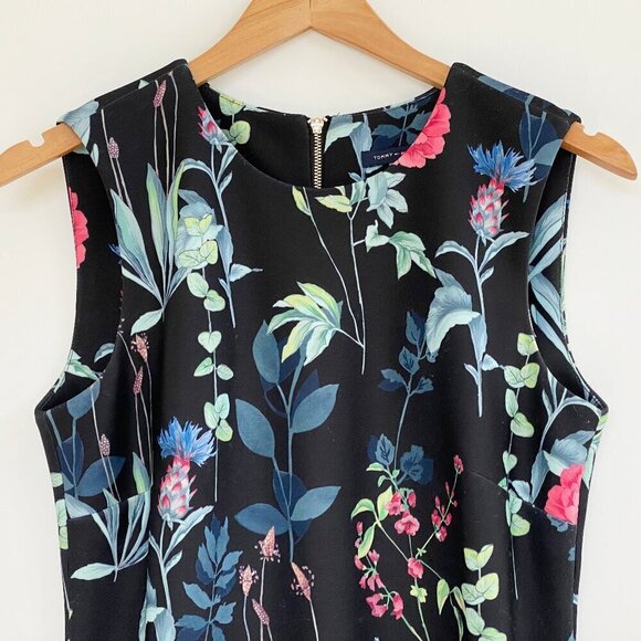Tommy Hilfiger Sleeveless Dark Floral Sheath Dress Size 4 Party Asymmetric Hem - Picture 5 of 14